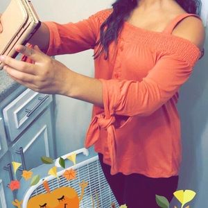 Coral Off Shoulder Top